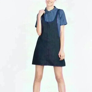 Zara Trafaluc Denim Pinafore Dress Small Open Sides Hidden Back Zipper A-Line